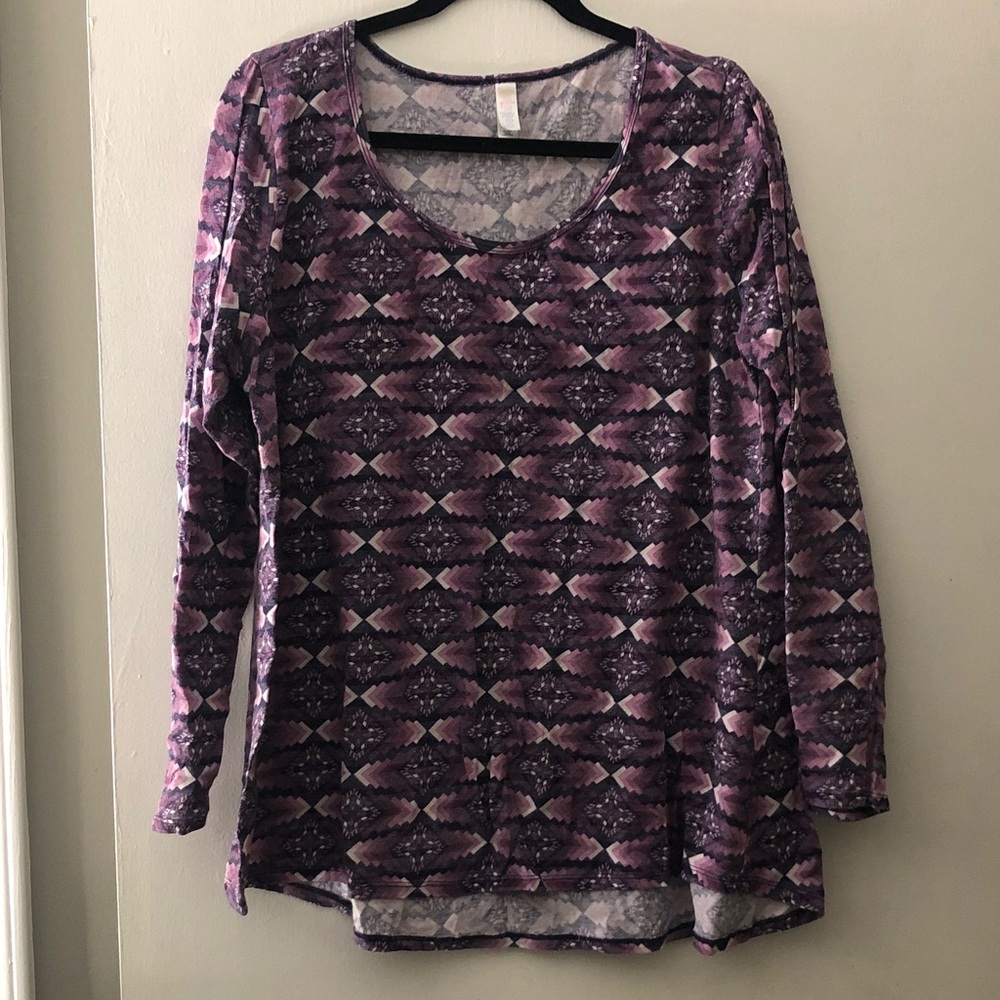 LuLaRoe Purple Geometric Long-Sleeve Scoop Neck Top